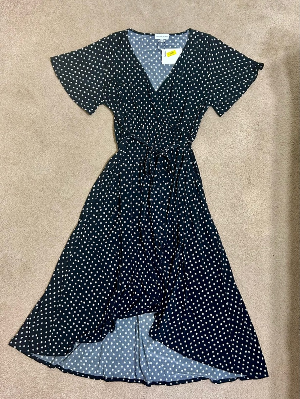 Gibson Latimer NWT Black White Polka Dot High-Low Tie Waist Dress XL - Picture 2 of 6